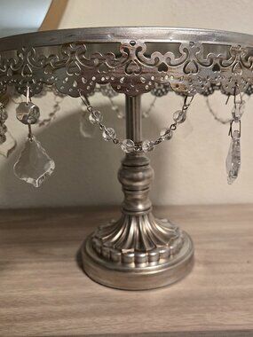 Elegant Antique Decorative Cake Dessert Stand with Crystal Accents | 10" Dia